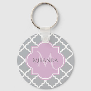 Meisgrijze Quatrefoil Lavender Monogram en naam Sleutelhanger