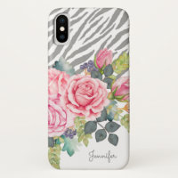 Meisgrijze zebra print roze roze rozen met naam