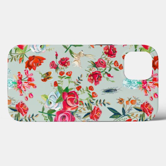 Meisgroen bloemen en rozen insectenpatroon Case-Mate iPhone case (Achterkant (horizontaal))