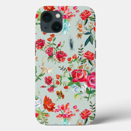 Meisgroen bloemen en rozen insectenpatroon Case-Mate iPhone case (Achterkant)