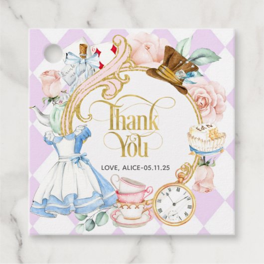Meisjarig, alice tea party bedankt je voor de fav bedankjes labels (Voorkant)