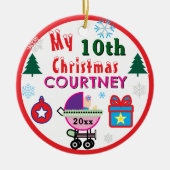 Meisje 10e Kerstpoppenwagen Bomen Elke Leeftijd Keramisch Ornament (Voorkant)