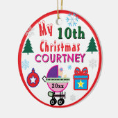 Meisje 10e Kerstpoppenwagen Bomen Elke Leeftijd Keramisch Ornament (Links)