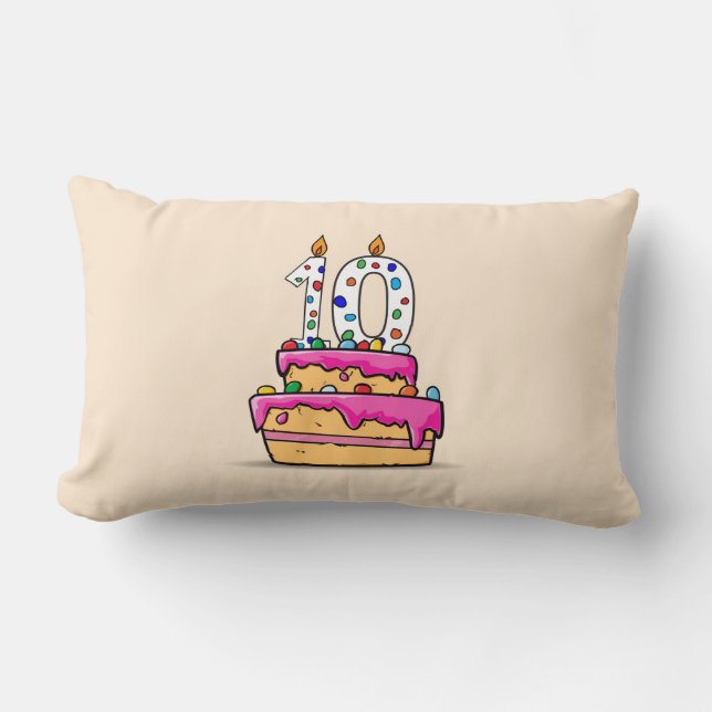Meisje 10e verjaardag, 10 op de zoete roze Cake Kussen (Voorkant)