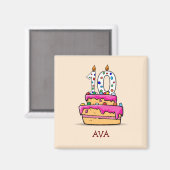Meisje 10e verjaardag, 10 op de zoete roze Cake Magneet (Voorkant / Achterkant)