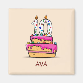 Meisje 10e verjaardag, 10 op de zoete roze Cake Magneet