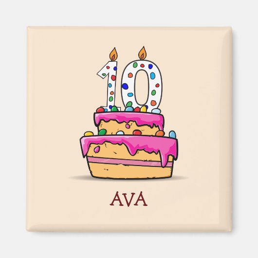 Meisje 10e verjaardag, 10 op de zoete roze Cake Magneet (Voorkant)