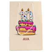 Meisje 10e verjaardag, 10 op de zoete roze Cake Medium Cadeauzakje (Voorkant)
