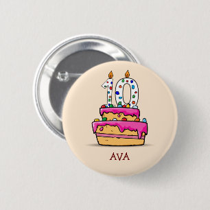 Meisje 10e verjaardag, 10 op de zoete roze Cake Ronde Button 5,7 Cm