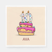 Meisje 10e verjaardag, 10 op de zoete roze Cake Servet (Voorkant)