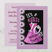 Meisje 10e verjaardag Party uitnodiging ROZE kaars (Voorkant / Achterkant)