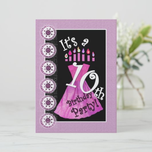 Meisje 10e verjaardag Party uitnodiging ROZE kaars (Staand voorkant)