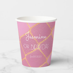 Meisje 10e Verjaardag Roze Gouden Glitter Papieren Bekers