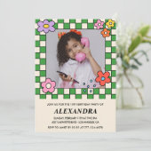 Meisje 10e verjaardag uitnodiging Retro Groovy Flo (Staand voorkant)