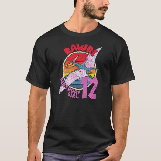 Meisje 12e verjaardag ik Rawr Pterodactylus I fami T-shirt (Voorkant)