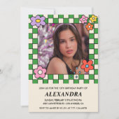 Meisje 13e verjaardag uitnodiging Retro Groovy Flo (Voorkant)