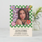 Meisje 14e verjaardag uitnodiging Retro Groovy Flo (Staand voorkant)