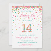 Meisje 14e verjaardag Uitnodiging veertiende verja (Voorkant)