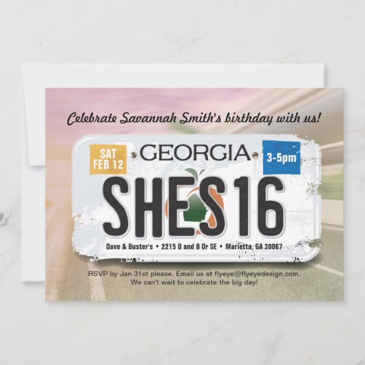 Meisje 16e verjaardag Georgia License Invitation Kaart (Voorkant)
