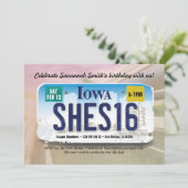 Meisje 16e verjaardag Iowa licentie uitnodiging (Staand voorkant)