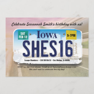 Meisje 16e verjaardag Iowa licentie uitnodiging