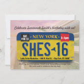 Meisje 16e verjaardag New York License Invitation Kaart (Voorkant)