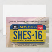 Meisje 16e verjaardag New York License Invitation Kaart (Voorkant / Achterkant)