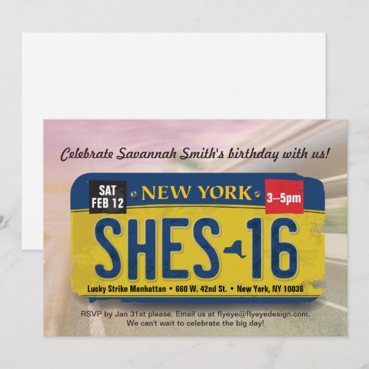 Meisje 16e verjaardag New York License Invitation Kaart (Voorkant / Achterkant)