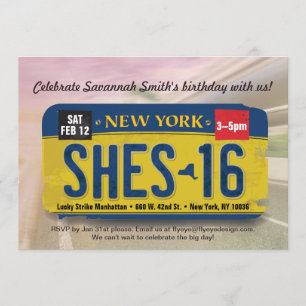 Meisje 16e verjaardag New York License Invitation Kaart
