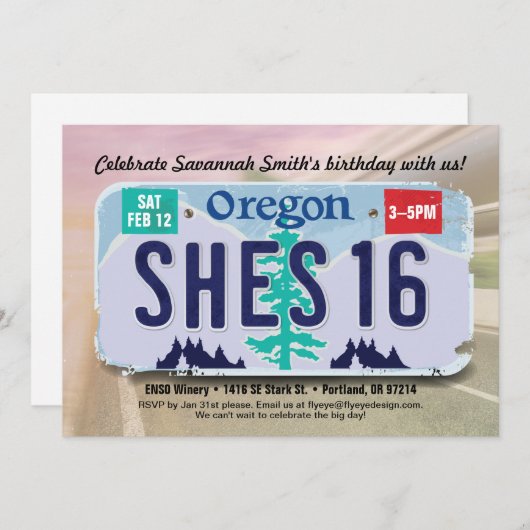 Meisje 16e verjaardag Oregon Uitnodiging (Voorkant / Achterkant)
