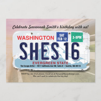 Meisje 16e verjaardag Washington License Invitatio Kaart