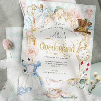 Meisje 1 verjaardag Alice's Onederland Tea party Kaart