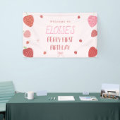 Meisje 1e Aardbeienbes Eerste Verjaardag Banner (Beurs)