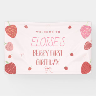 Meisje 1e Aardbeienbes Eerste Verjaardag Banner