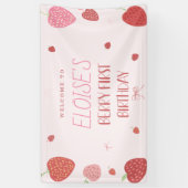 Meisje 1e Aardbeienbes Eerste Verjaardag Banner (Verticaal)