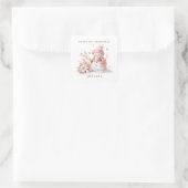 Meisje 1e Kerstmis roze sneeuwpop Vierkante Sticker (Tas)