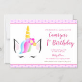 Meisje 1e leuke eenhoornfeest kinder magnetische uitnodiging (Voorkant)