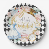 Meisje 1e verjaardag, Alice Onederland, Tea party Papieren Bordje (Voorkant)