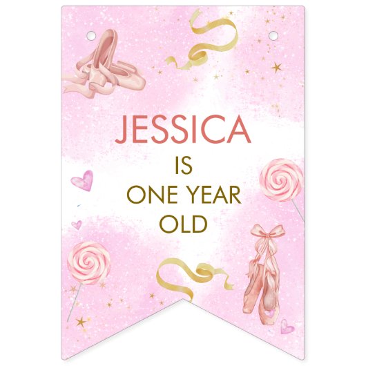 Meisje 1e verjaardag Ballet Pink Ballerina Vlaggetjes (Eerste vlag)