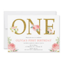 Meisje 1e verjaardag blush roze en gouden bloemen