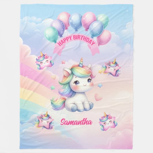 Meisje 1e Verjaardag Deken Eenhoorn Pastelcadeau (Voorkant)