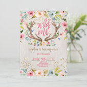 Meisje 1e Verjaardag Herten Antlers Rustiek Wild O Kaart (Staand voorkant)