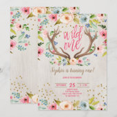 Meisje 1e Verjaardag Herten Antlers Rustiek Wild O Kaart (Voorkant / Achterkant)