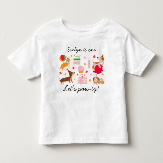 Meisje 1e verjaardag Let's Pawty Schattigee feesth Kinder Shirts (Voorkant)