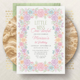 Meisje 1e verjaardag Miss One-derful Floral Kaart