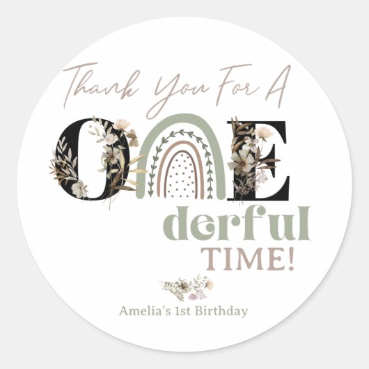 Meisje 1e verjaardag | Onederful Ronde Sticker (Voorkant)