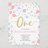 Meisje 1e Verjaardag Pastel Rainbow Stippen Confet Kaart (Voorkant / Achterkant)