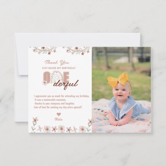 Meisje 1e Verjaardag | Rainbow Boho Bedankkaart (Voorkant)