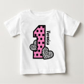 MEISJE 1e Verjaardag Roze Polka Dots Zebra Harten (Voorkant)
