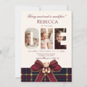 Meisje 1e Verjaardag Teddy Bear Foto Winter Kaart (Voorkant)